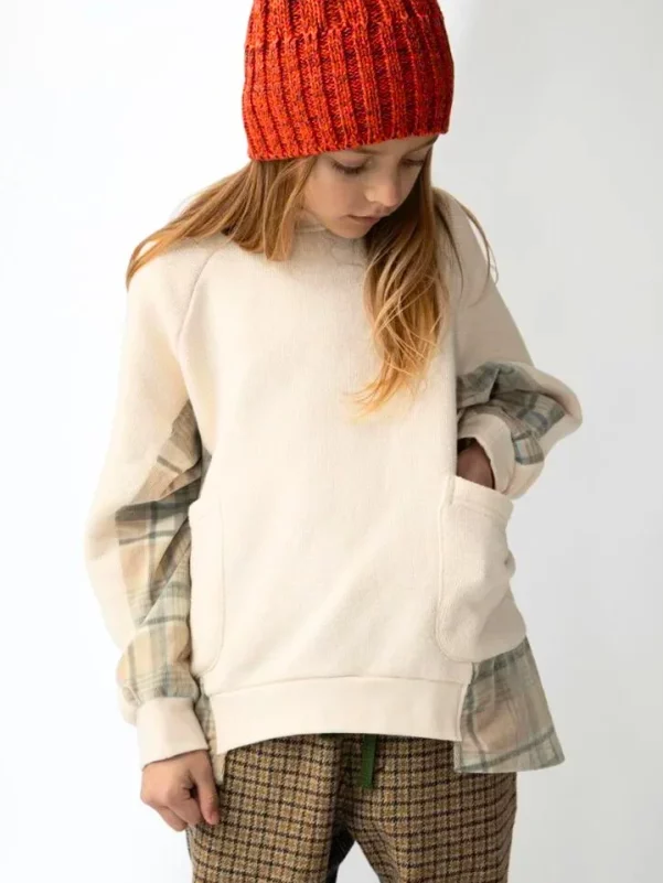 FITH KIDS Low Gauge Fleece × Plaid Switching Sweatshirt