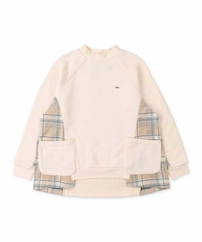 FITH KIDS Low Gauge Fleece × Plaid Switching Sweatshirt