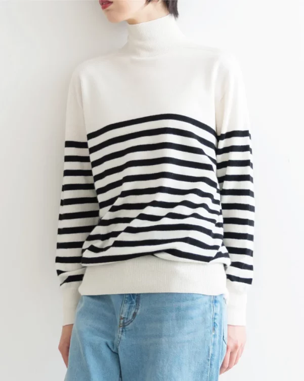 SPUMA55 Cashmere Silk Outseam Striped Pullover