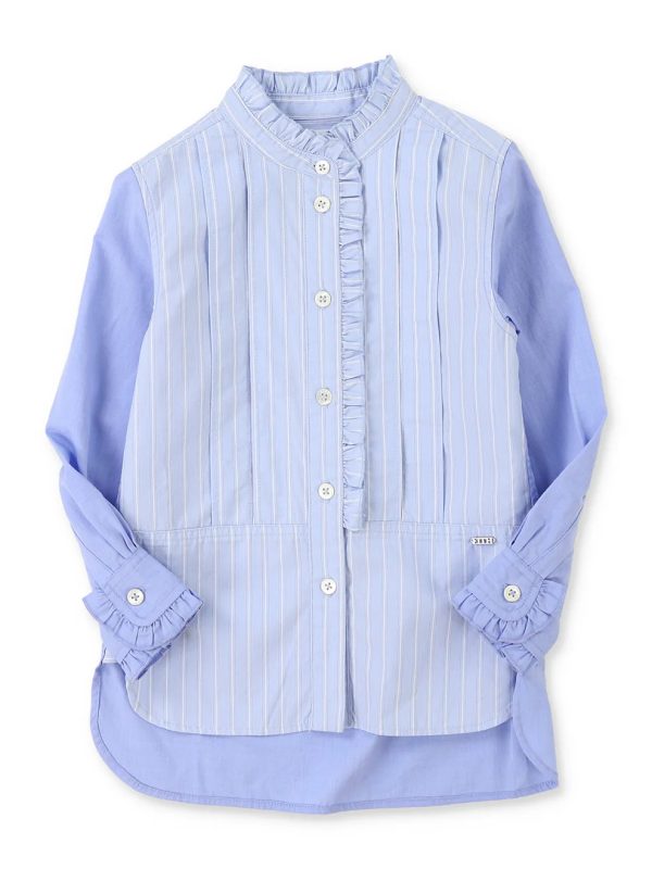 Poplin Striped Ruffle Blouse