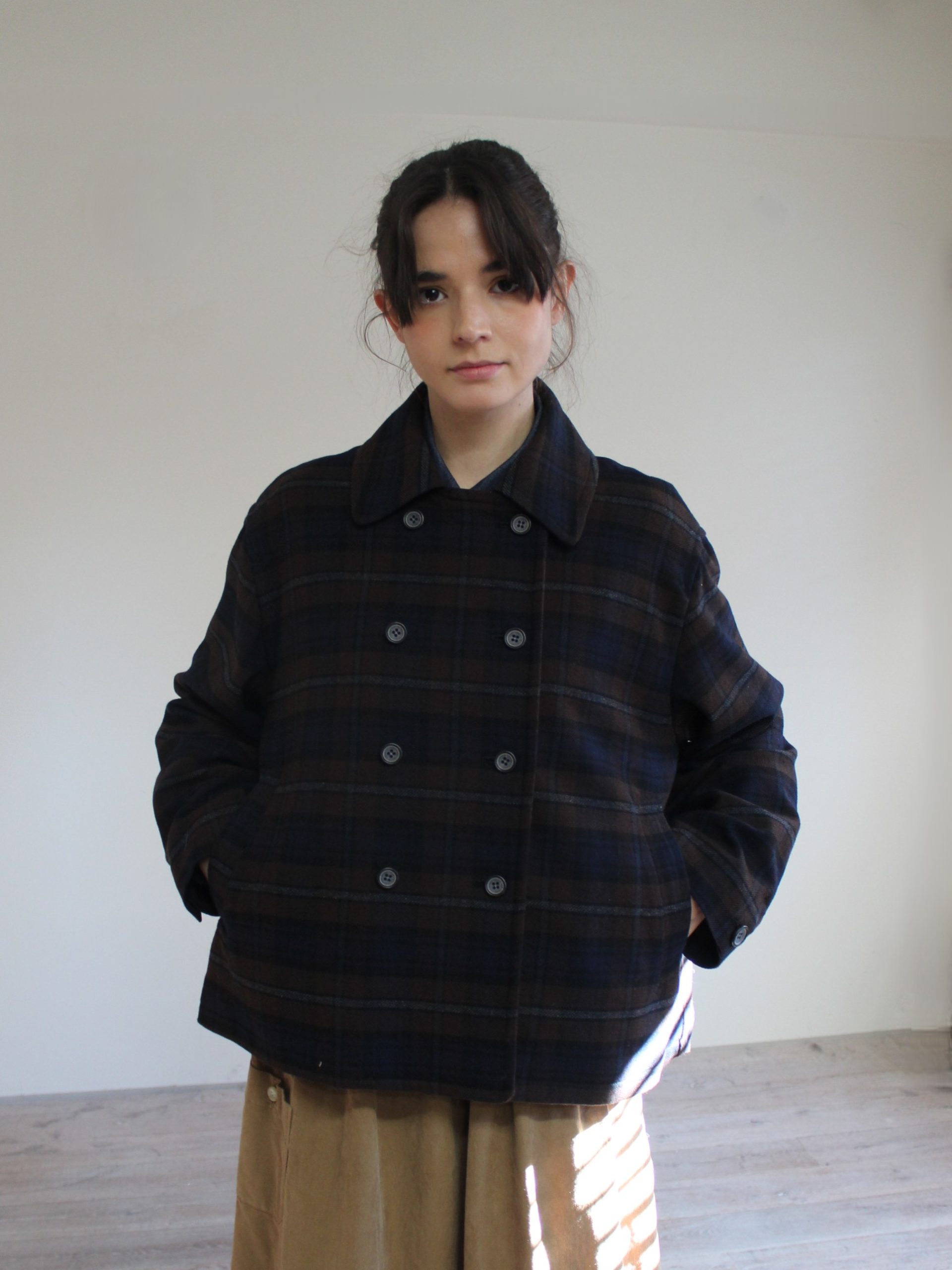 Pea Cotton Wool Check Coat