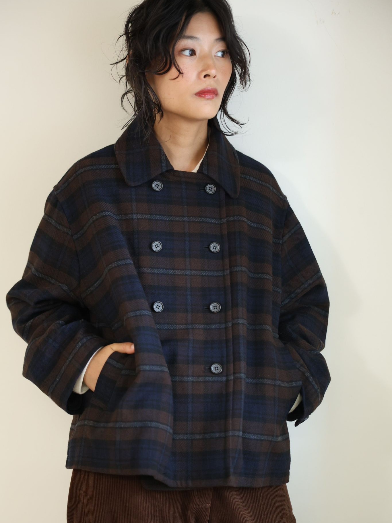 Pea Cotton Wool Check Coat