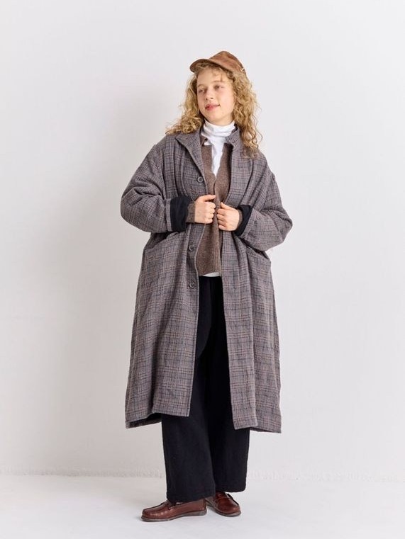Veritecoeur Wool Cotton Check Coat