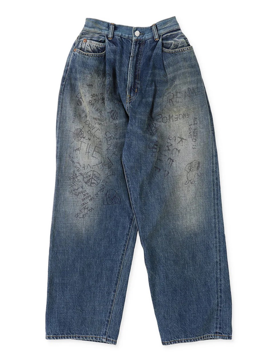 Airy Denim Scribble Easy Pants