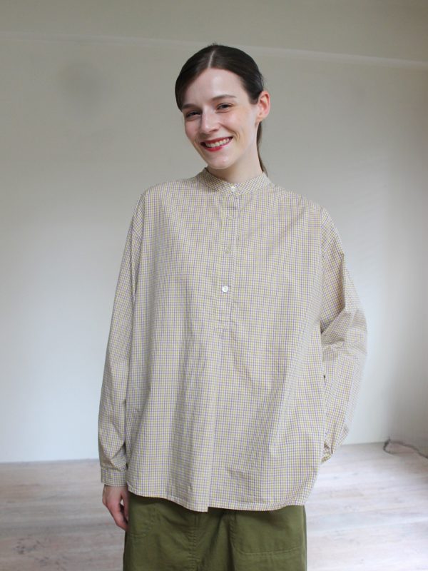 Poplin Check Stand Collar Shirt