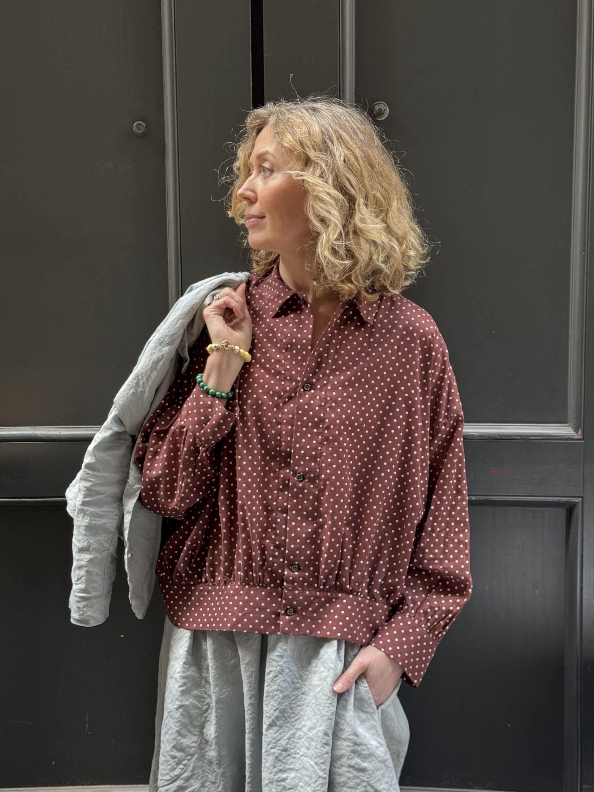 Veritecoeur Dot Gathered Blouse