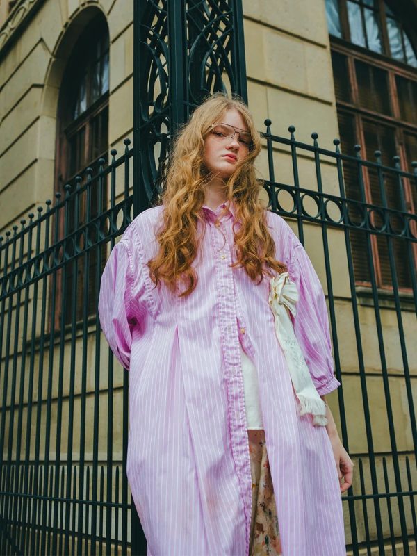 Typewriter Cloth Switched Design Shirt Dress