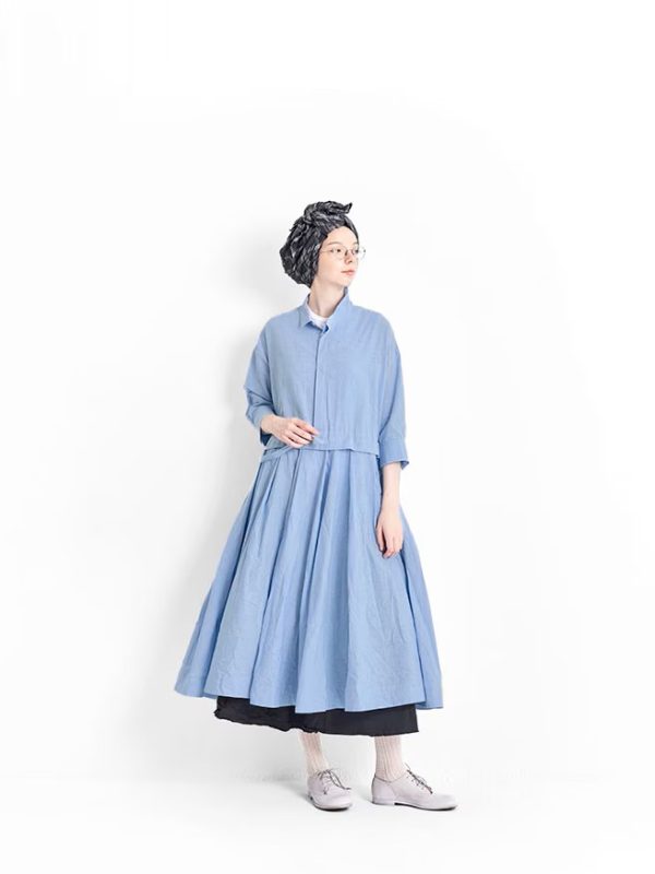 Veritecoeur Flare Tuck Chambray Dress